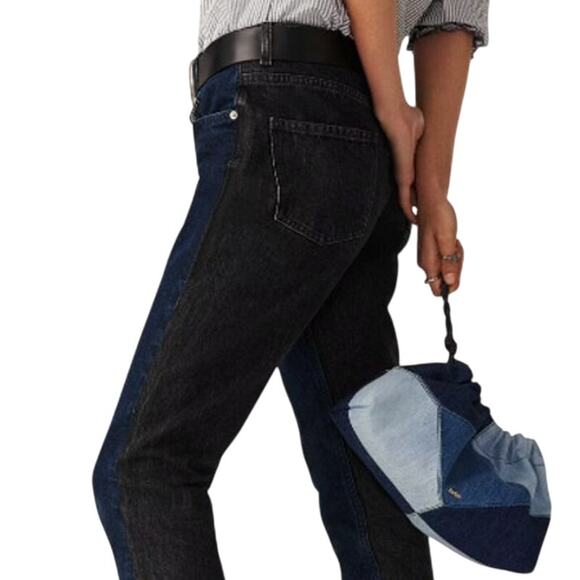 ba&sh Balm Two-tone Cropped Ankle Jeans Slim Straight Dark Blue and Black Large - Picture 2 of 16